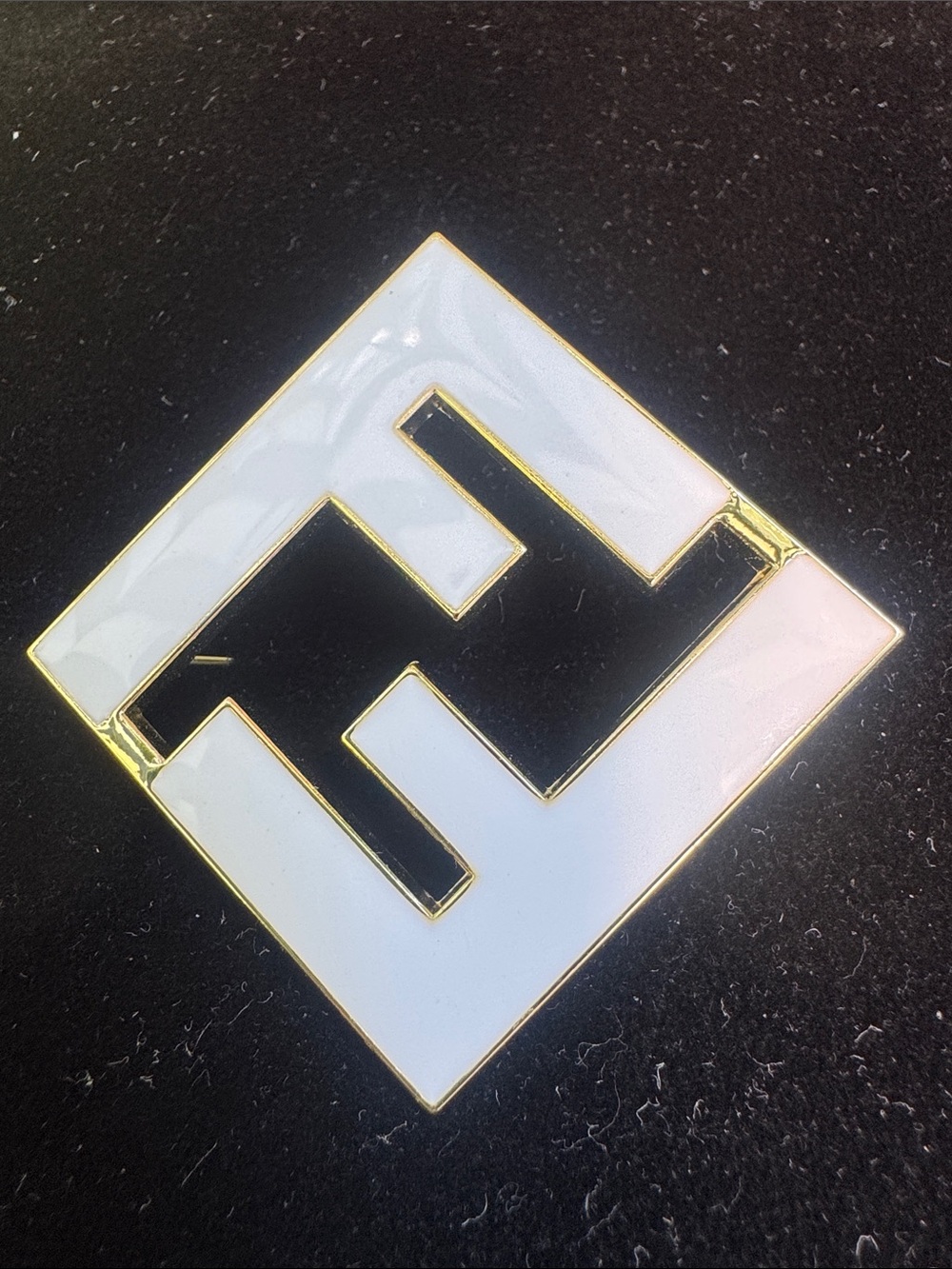 Brooch White Enamel gold tone signed in the back